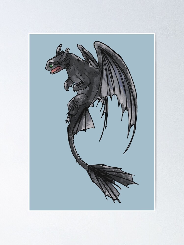 Toothless known as Night Fury from How to Train Your Dragon Movie in Cool  Watercolor Art Poster for Sale by itsMePopoi
