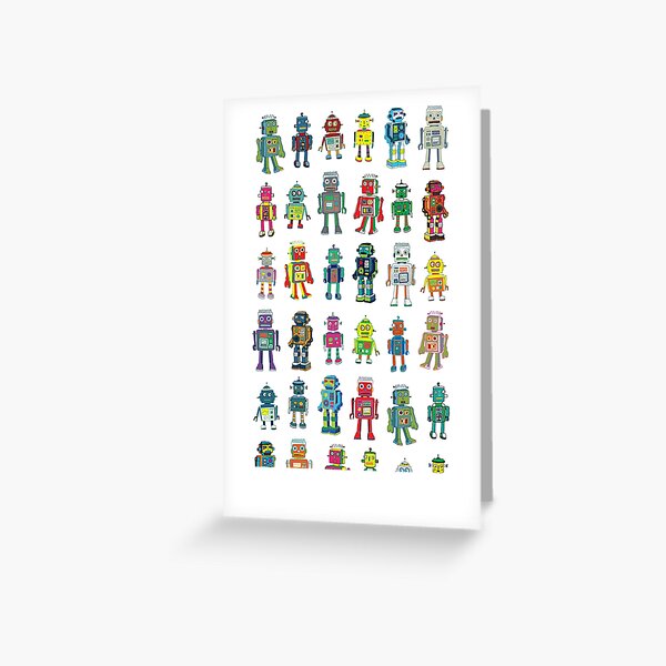 Item preview, Robot Line-up on White - fun pattern by Cecca Designs designed and sold by Cecca-Designs.