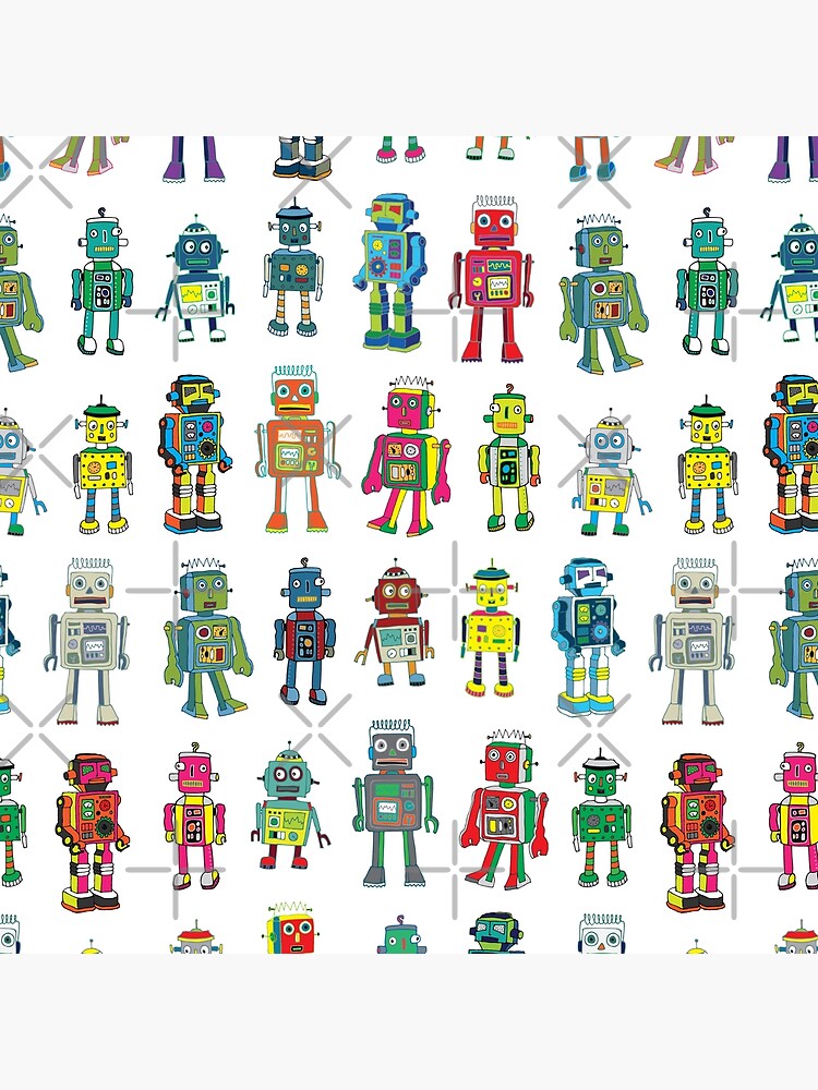 Robot Line-up on White - fun pattern by Cecca Designs by Cecca-Designs