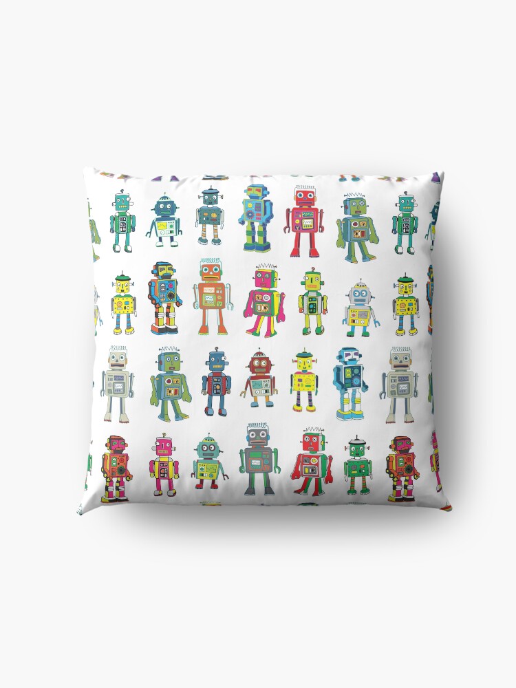 Alternate view of Robot Line-up on White - fun pattern by Cecca Designs Floor Pillow