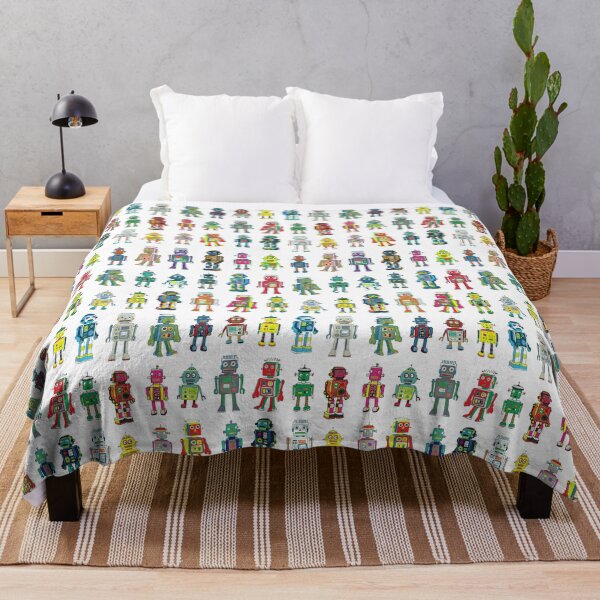 Item preview, Robot Line-up on White - fun pattern by Cecca Designs designed and sold by Cecca-Designs.