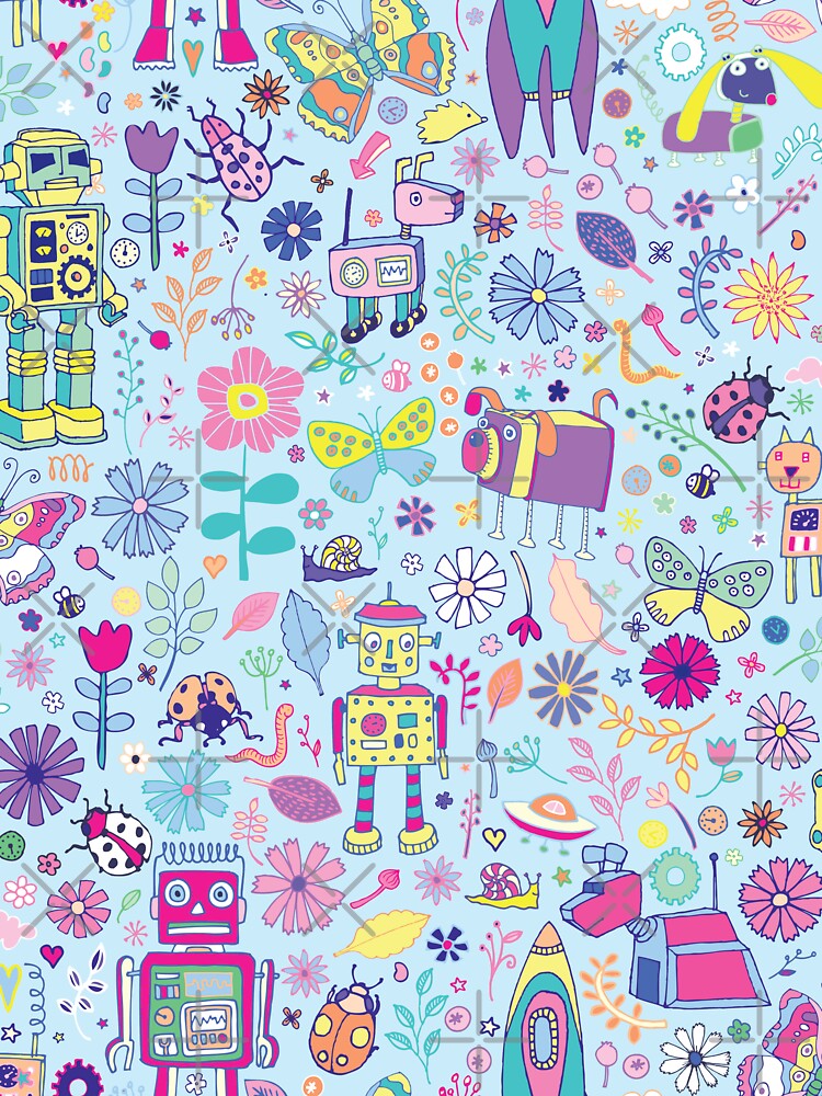 Electric Dreams - fun floral robot pattern by Cecca Designs by Cecca-Designs