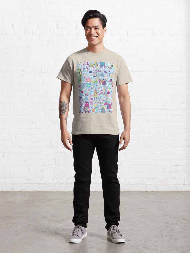 Alternate view of Electric Dreams - fun floral robot pattern by Cecca Designs Classic T-Shirt