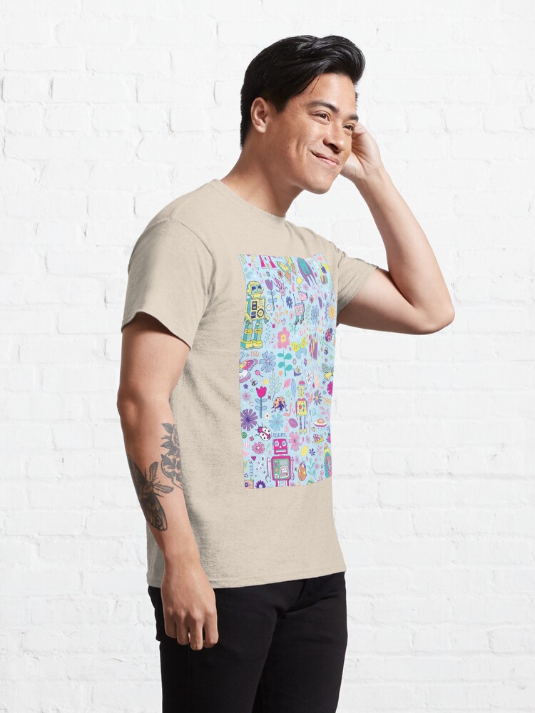Alternate view of Electric Dreams - fun floral robot pattern by Cecca Designs Classic T-Shirt