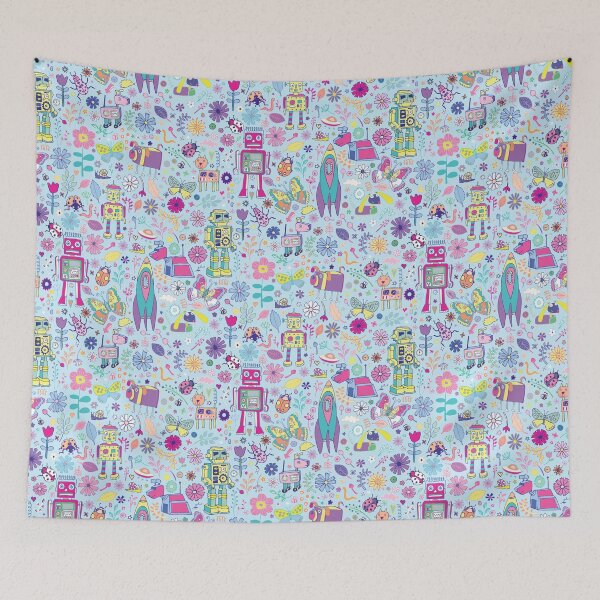 Item preview, Electric Dreams - fun floral robot pattern by Cecca Designs designed and sold by Cecca-Designs.
