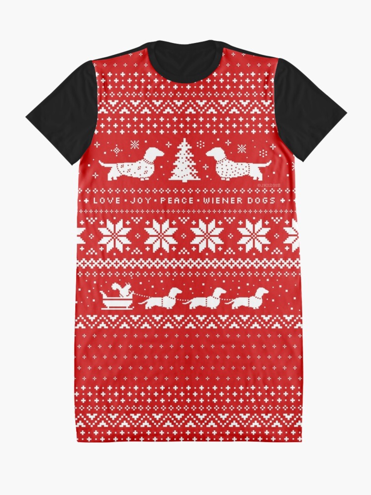 Alternate view of Dachshunds Christmas Sweater Pattern Graphic T-Shirt Dress