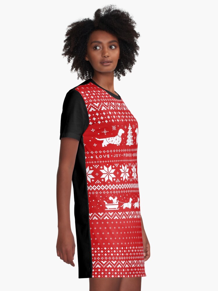 Alternate view of Dachshunds Christmas Sweater Pattern Graphic T-Shirt Dress