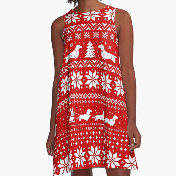 Dachshunds Christmas Sweater Pattern A-Line Dress