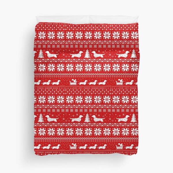 Dachshunds Christmas Sweater Pattern Duvet Cover