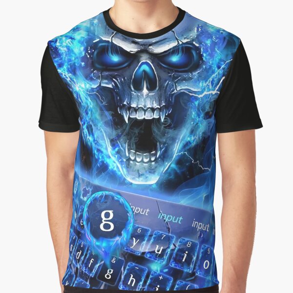Awesome evil blue flaming skull next to a keyboard with the “g” key being highlighted Graphic T-Shirt