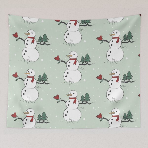 Item preview, Snowman Holding Red Bird and Pine Trees Seasonal Holiday designed and sold by vron615.