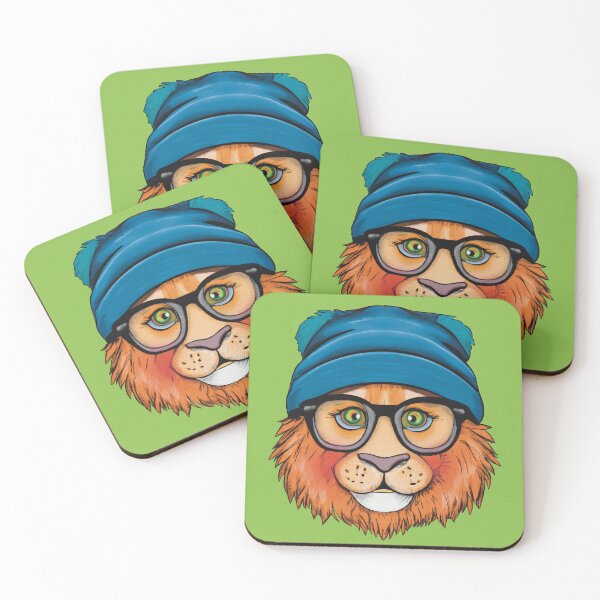 Item preview, Lion wearing a blue beanie and glasses designed and sold by FlippinTurtles.