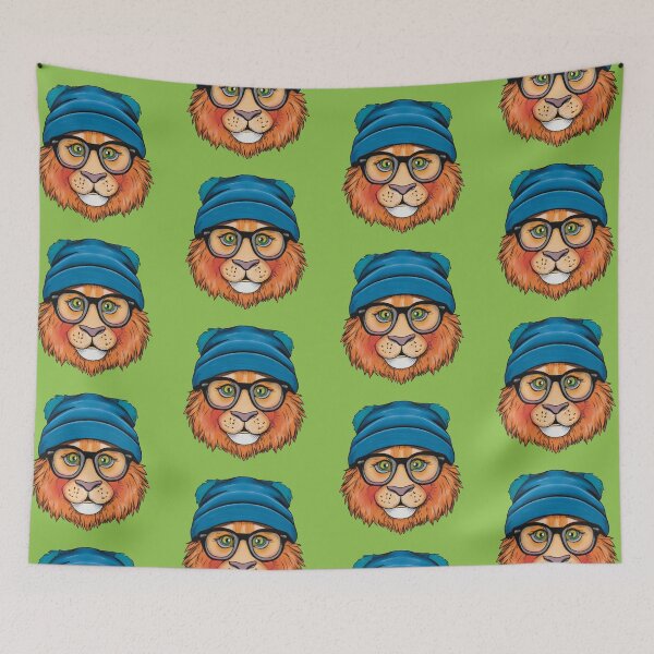 Item preview, Lion wearing a blue beanie and glasses designed and sold by FlippinTurtles.