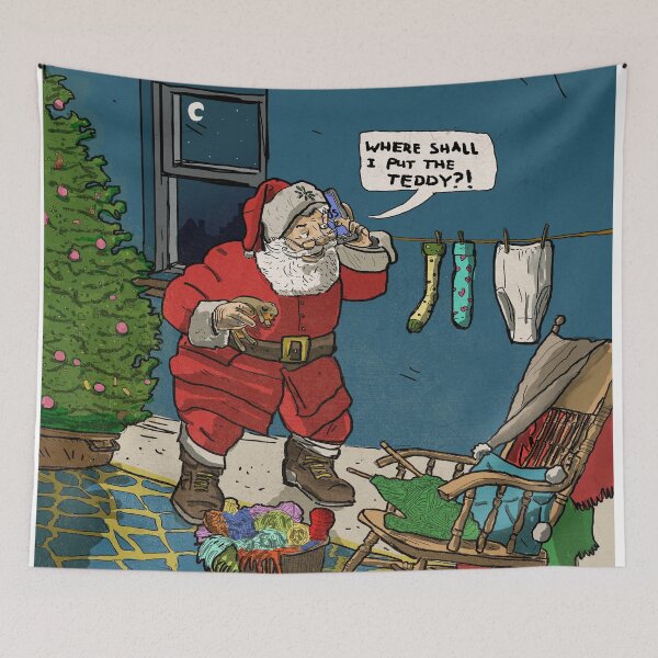 Item preview, Funny Retro Santa Claus' Visit At Christmas Eve designed and sold by Wall-Art-Sketch.