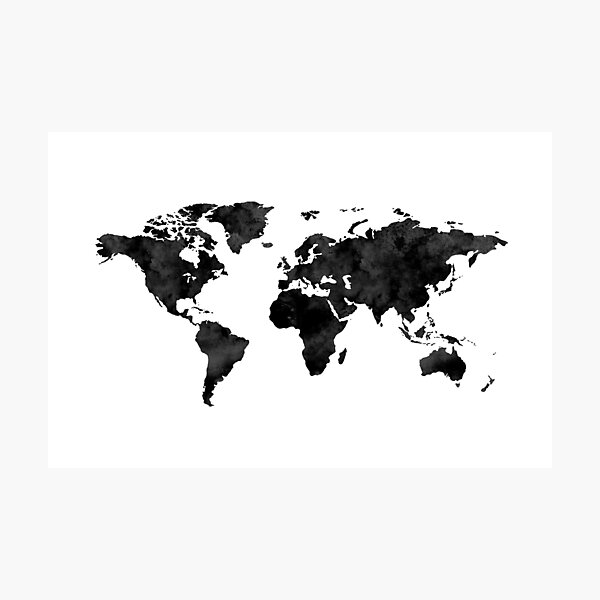 Watercolor World Map / Black and White Photographic Print
