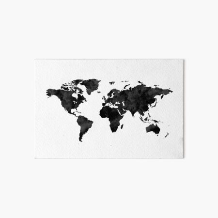Watercolor World Map / Black and White Art Board Print
