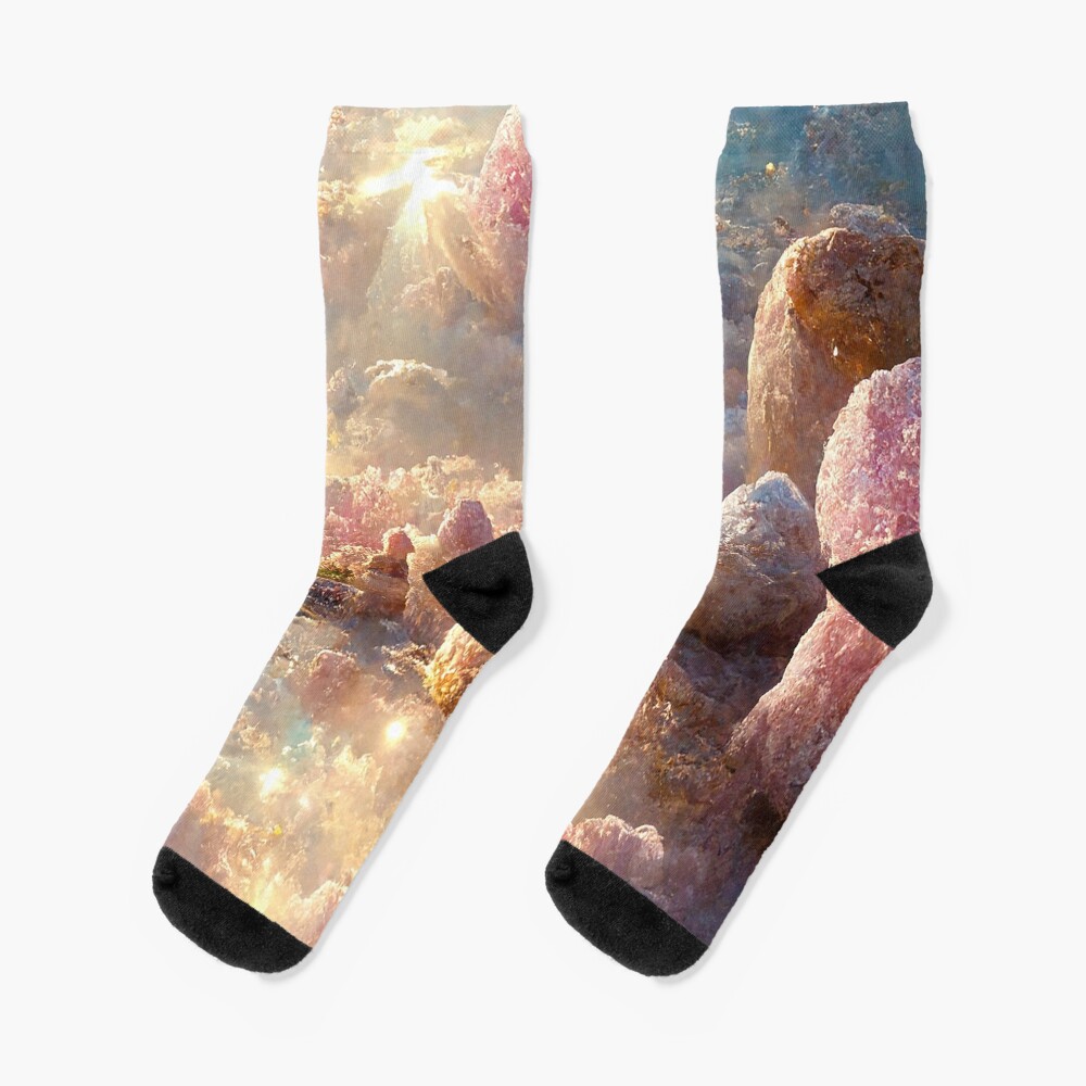 Rose Quartz Crystal Art Print Tapestry Phone Case Crystal Utopia Abstract Crystal Lover, Socks