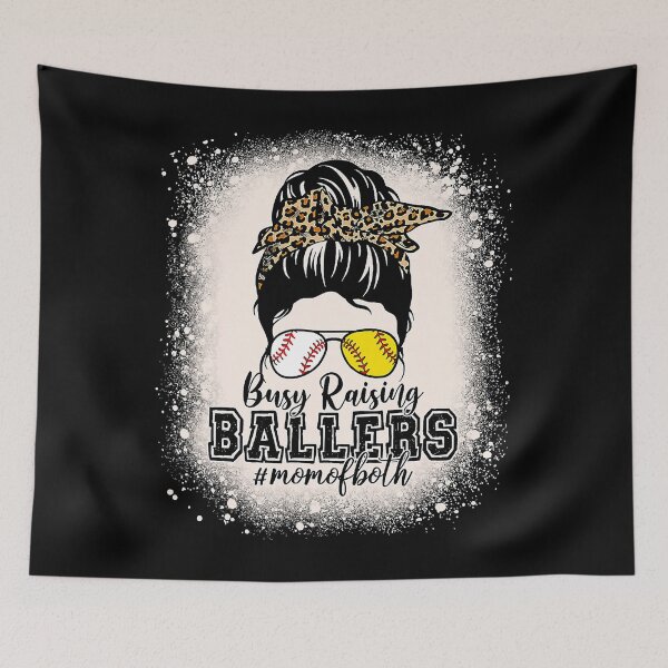 Item preview, Busy Raising Ballers Funny Messy Bun Mom Of Both Baseball Softball designed and sold by Helbon-art.