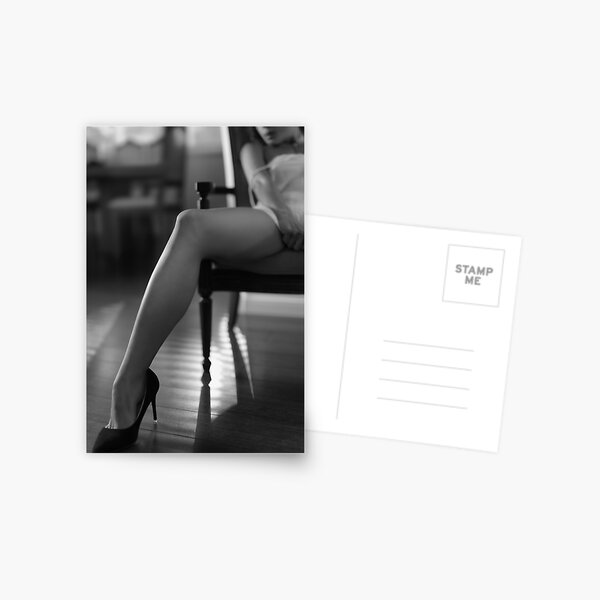 Sexy long legs in high heels sensual black and white closeup of woman in a chair art photo print Postcard