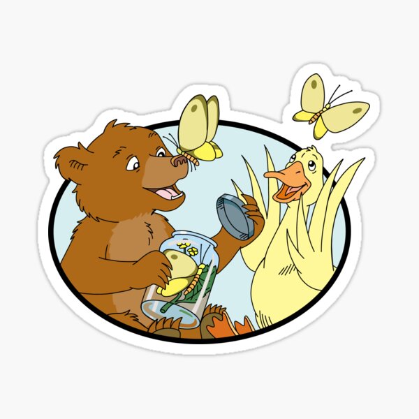 Little Bear and Duck butterflies spring fan art Sticker