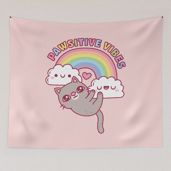 Item preview, Cute Cat, Rainbow And Clouds, Pawsitive Vibes designed and sold by rustydoodle.