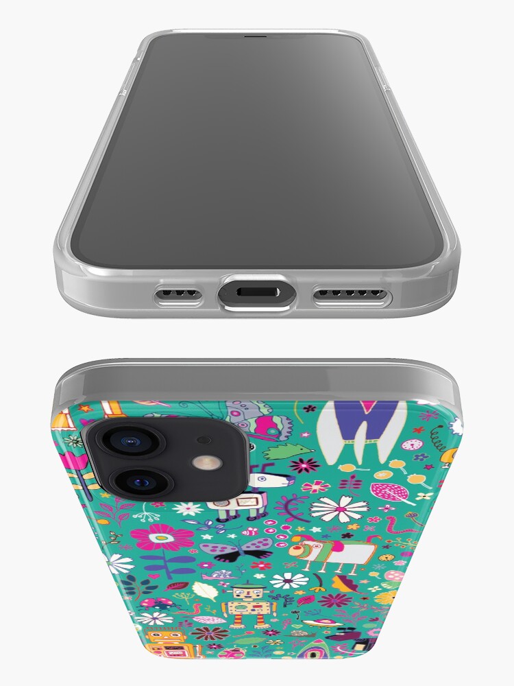Alternate view of Electric Dreams - pink and turquoise - floral robot fun pattern by Cecca Designs iPhone Case & Cover