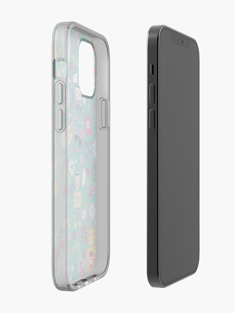 Alternate view of Electric Dreams - pink and turquoise - floral robot fun pattern by Cecca Designs iPhone Case & Cover