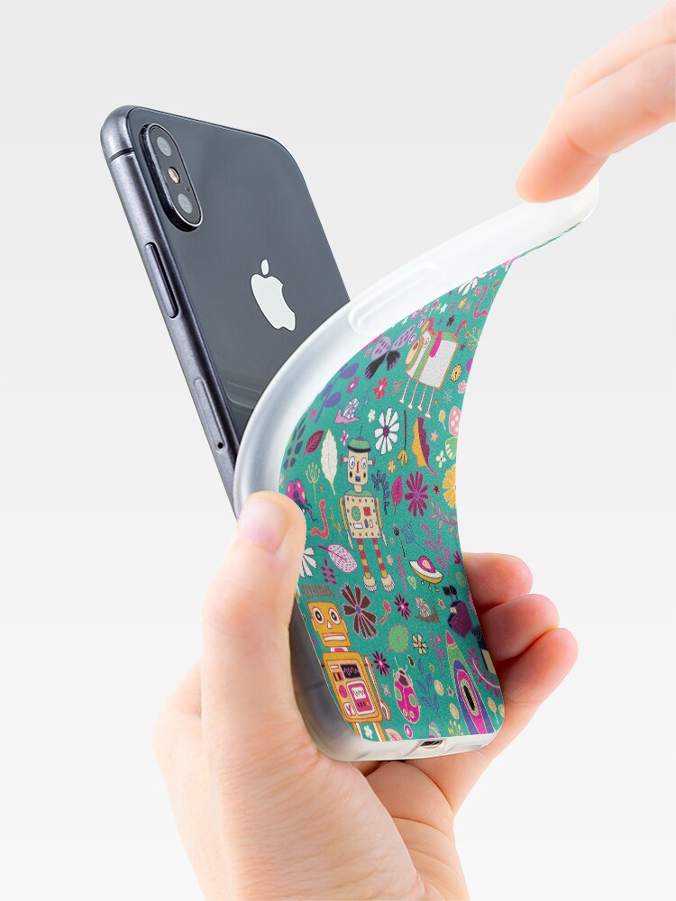 Alternate view of Electric Dreams - pink and turquoise - floral robot fun pattern by Cecca Designs iPhone Case & Cover