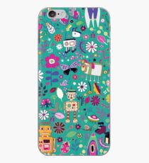 Electric Dreams - pink and turquoise - floral robot fun pattern by Cecca Designs iPhone Case