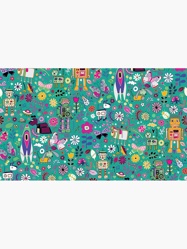 Electric Dreams - pink and turquoise - floral robot fun pattern by Cecca Designs by Cecca-Designs