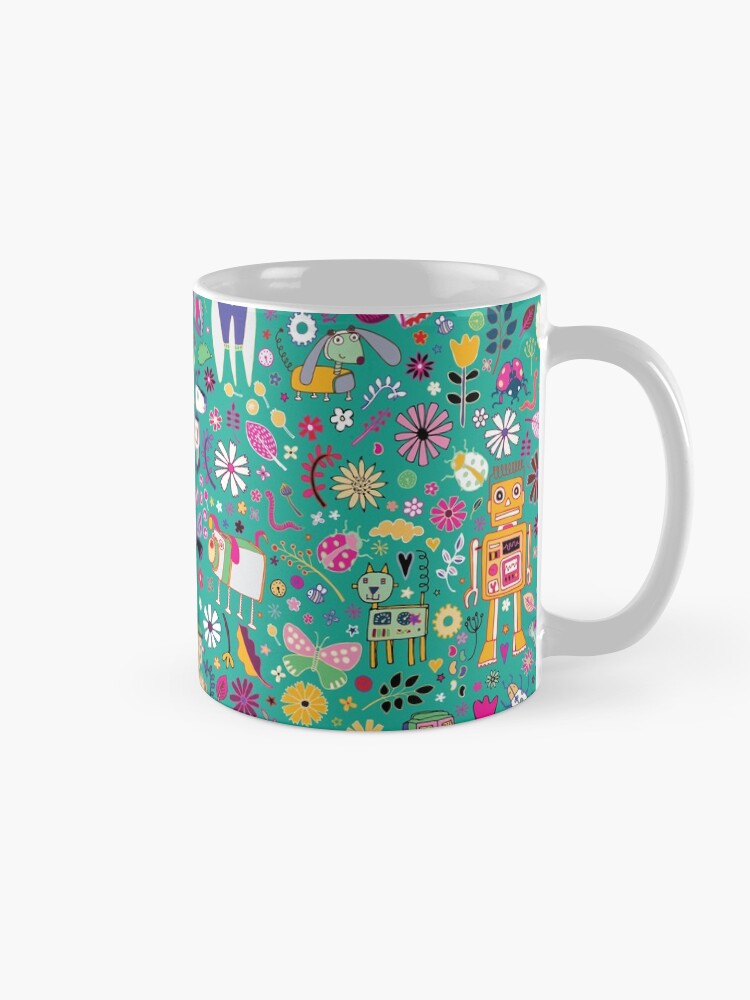 Alternate view of Electric Dreams - pink and turquoise - floral robot fun pattern by Cecca Designs Mug
