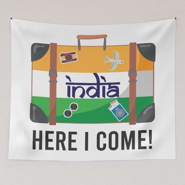 Item preview, India Here I Come. India Travel India Flag Suitcase Design designed and sold by alltheprints.