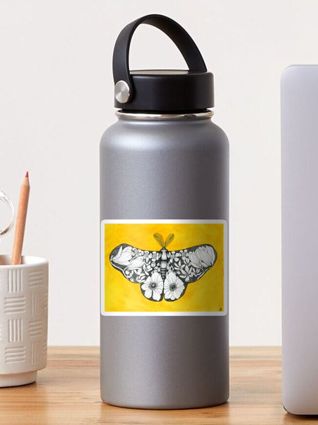 Thumbnail 1 of 3, Sticker, Golden Botanical Moth designed and sold by avibrantnest.