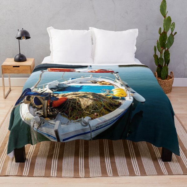 Item preview, Greek Fishing Boat Ipsos Corfu Island Greece Art Print designed and sold by nickbrayimages.