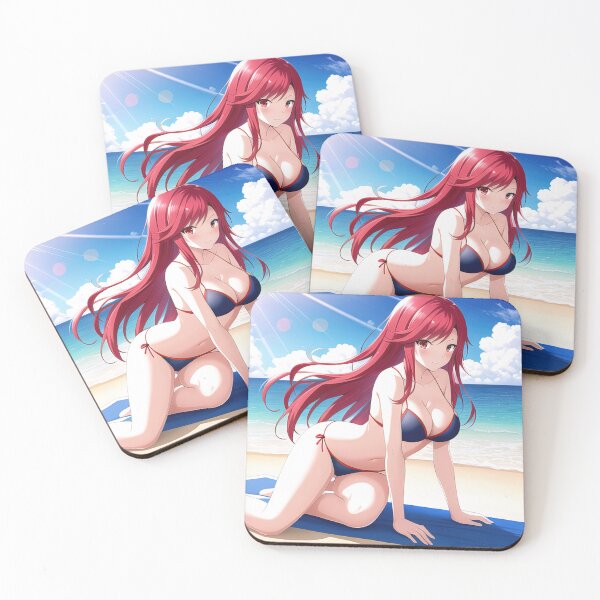 Item preview, Anime red hair girl posing on the beach designed and sold by 100PercentOtaku.