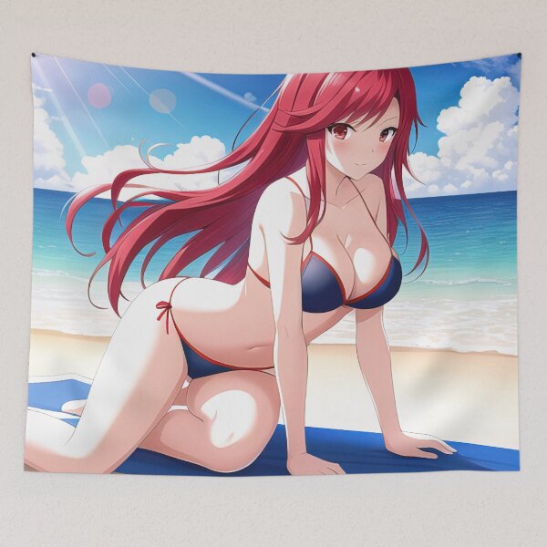 Item preview, Anime red hair girl posing on the beach designed and sold by 100PercentOtaku.