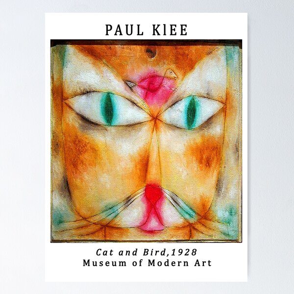 Bauhaus Paul Klee cat and bird,vintage museum exhibition