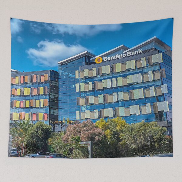 Item preview, The Bendigo Bank Building with Puffy Clouds sailing past - Bendigo, Victoria designed and sold by Steven Jodoin.