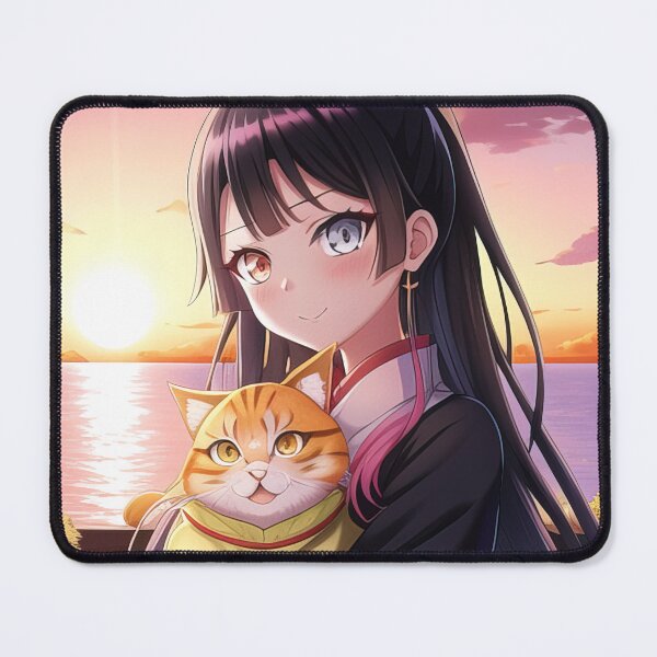 Item preview, Kawaii anime girl with her cat designed and sold by 100PercentOtaku.