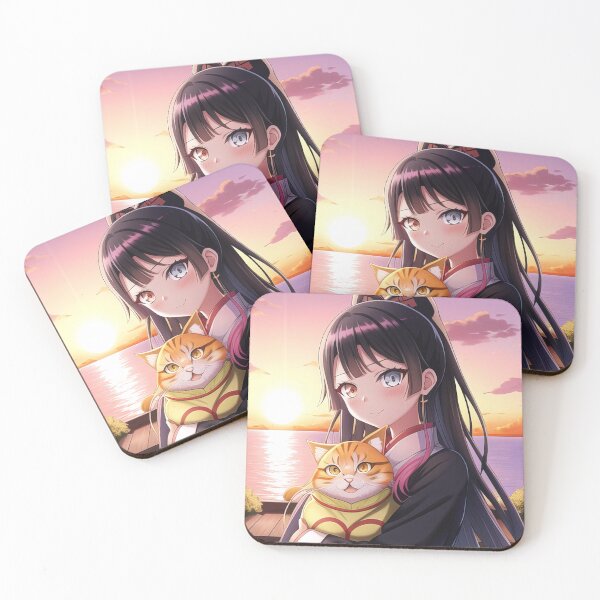 Item preview, Kawaii anime girl with her cat designed and sold by 100PercentOtaku.