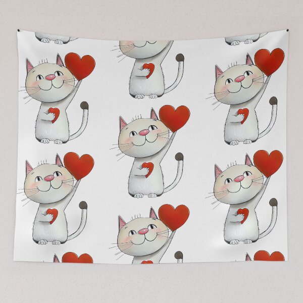 Item preview, Cat with Two Hearts - funny illustration for cat lovers designed and sold by KOTOdesign.