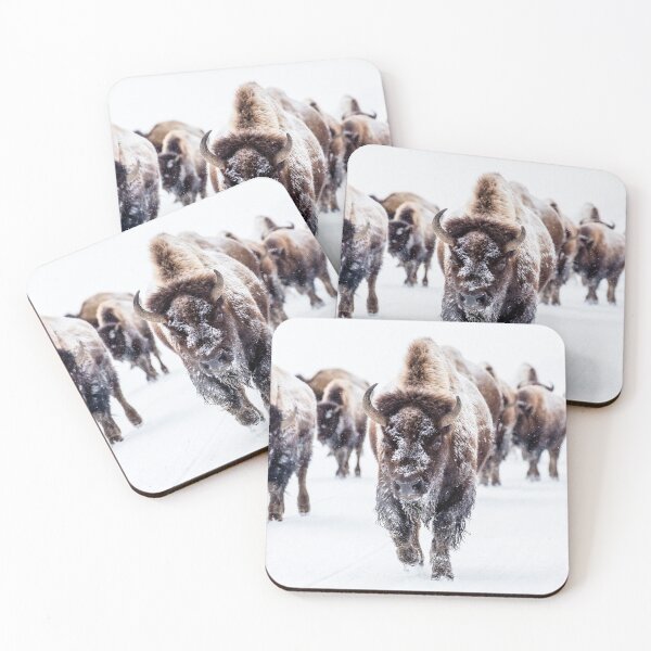 Item preview, Bison group in the road in the Winter designed and sold by InHerits.