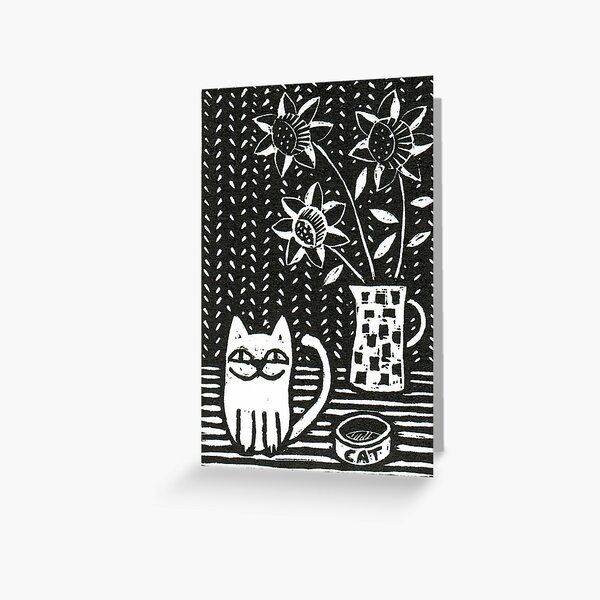 Happy Cat - Original Wood engraving by Francesca Whetnall Greeting Card