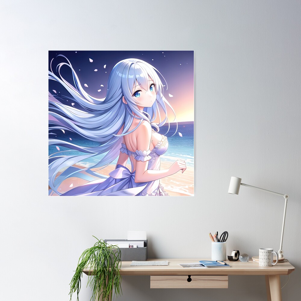 Super cute anime girl at the beach Poster for Sale by 100PercentOtaku