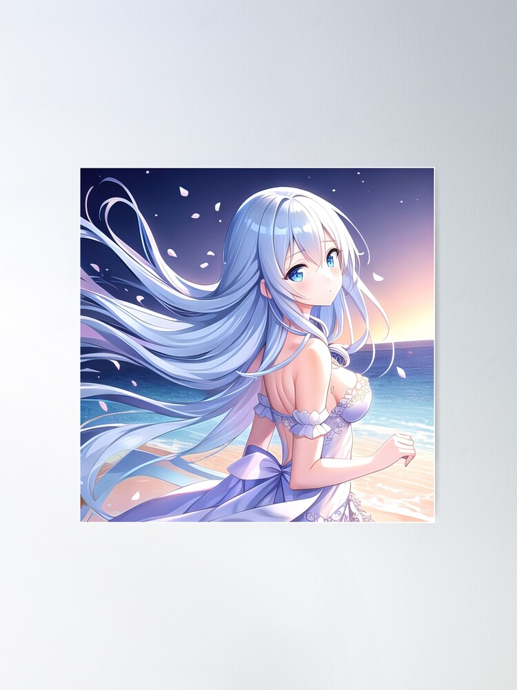 Super cute anime girl at the beach | Poster