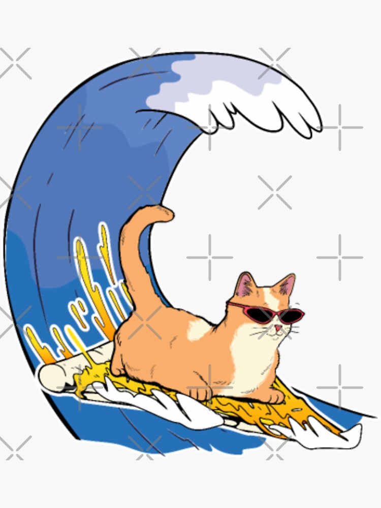 "Pizza Cat Surfing On Pizza" Sticker for Sale by Suracsb Redbubble