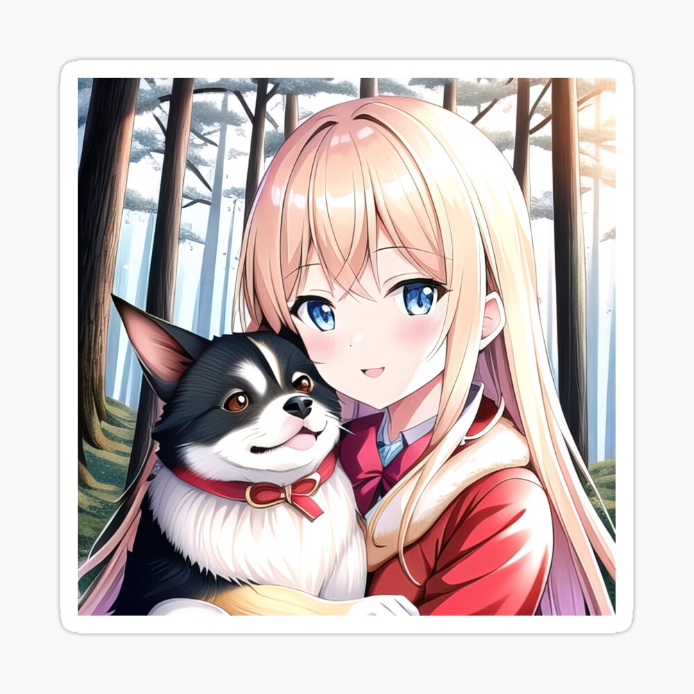 Cute anime girl holding her dog\