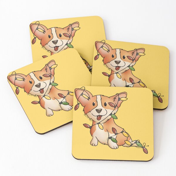 Artikelvorschau, Kopie von Little Cute Corgi Tangled in Christmas Lights On Yellow entworfen und verkauft von Heather van der Dys.