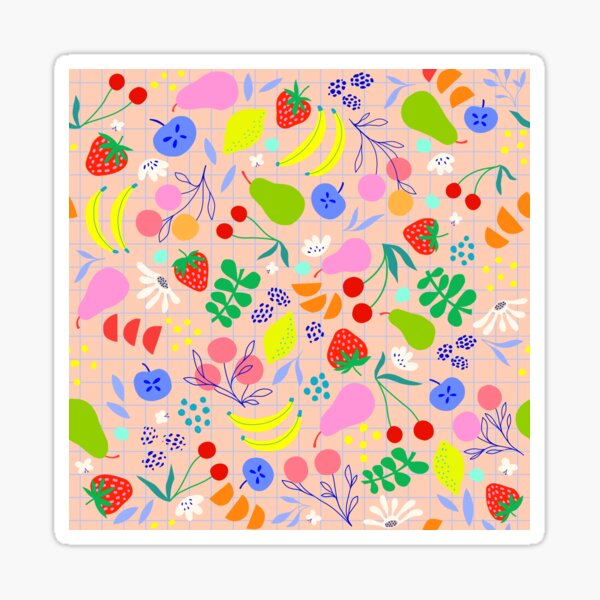 Delicious Ditsy Organic Fruit Pattern - Summery, peachy & colourful Sticker