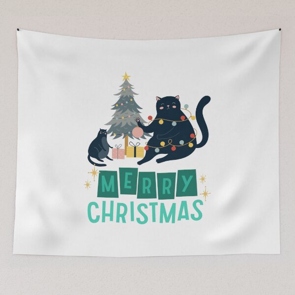 Item preview, Black santa cat tangled up in lights christmas santa | Merry Christmas funny cats sayings and quotes | gifts for Christmas designed and sold by ThanksVibe.